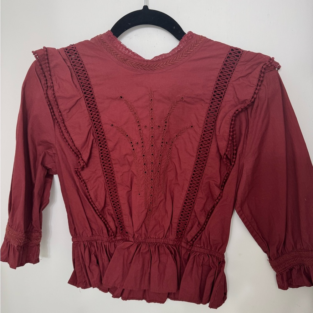 Sunday Best (Aritzia) Burgundy Lace Trim Blouse